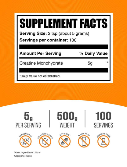 BulkSupplements Creatine Monohydrate Powder – Micronized, Unflavored, 500g