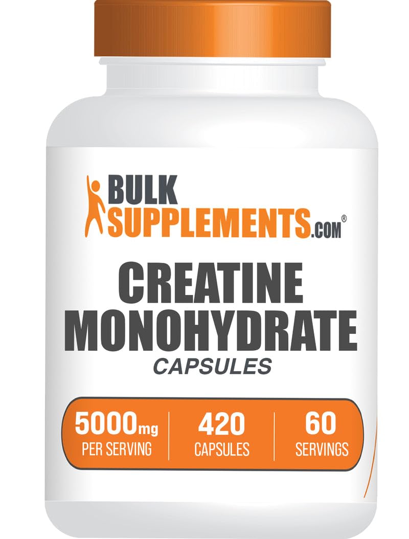 BulkSupplements Creatine Monohydrate Capsules – Micronized, 5000mg per Serving | Gluten Free | 420 Count