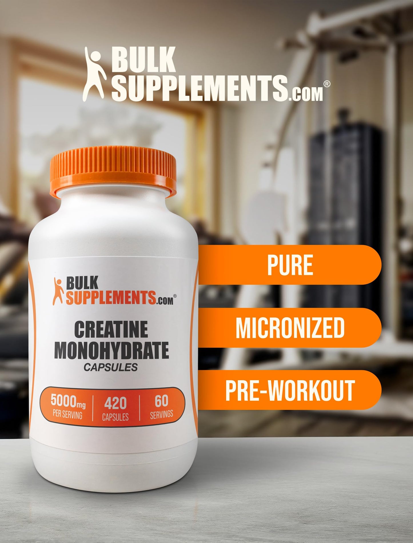 BulkSupplements Creatine Monohydrate Capsules – Micronized, 5000mg per Serving | Gluten Free | 420 Count