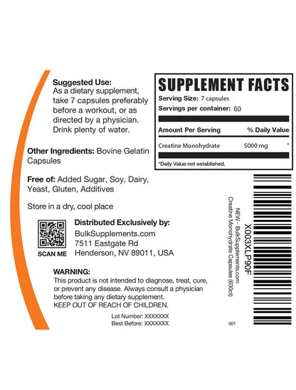 BulkSupplements Creatine Monohydrate Capsules – Micronized, 5000mg per Serving | Gluten Free | 420 Count