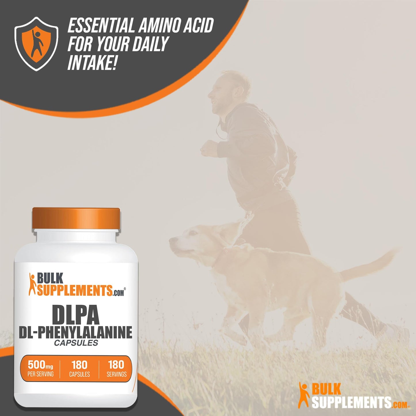 BulkSupplements DL-Phenylalanine Capsules 500mg (DLPA) – 180 Caps, Gluten Free