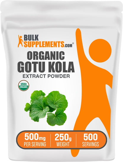 BulkSupplements.com Organic Gotu Kola Extract Powder - Gotu Kola Powder from Centella Asiatica Herb - Gluten Free, 500mg per Serving, 250g (8.8 oz) (Pack of 1)
