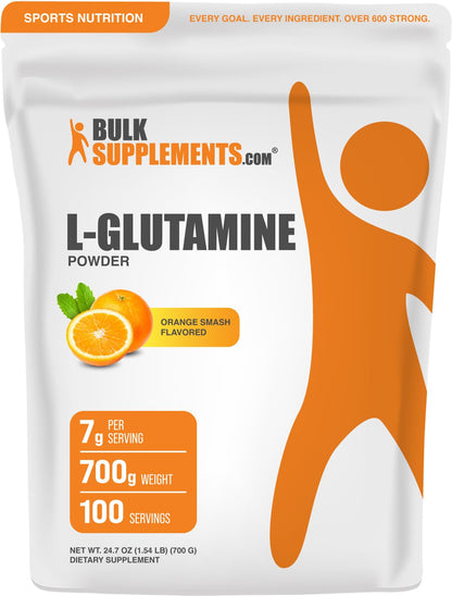 BulkSupplements L-Glutamine Powder Orange Smash – 7g Serving, 700g (1.5 lb)