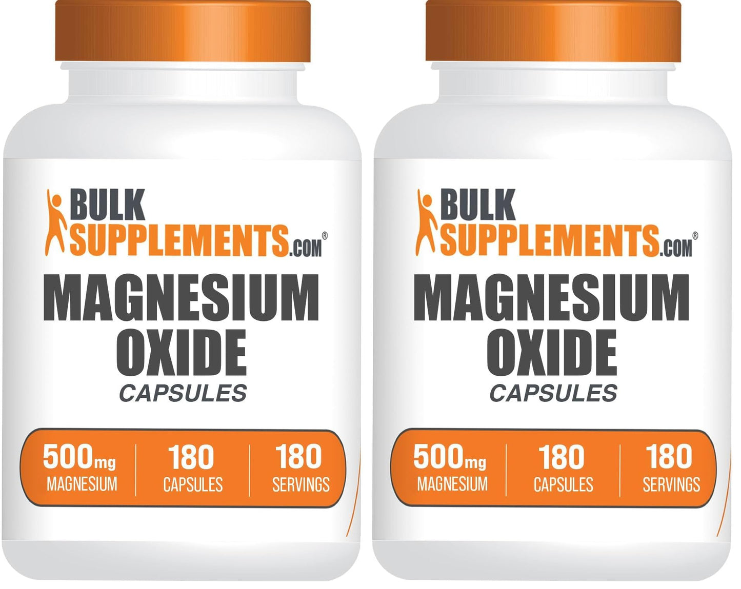 BulkSupplements Magnesium Oxide Capsules - 500mg, Gluten Free, 360 Capsules (2x180) | Magnesium Supplement