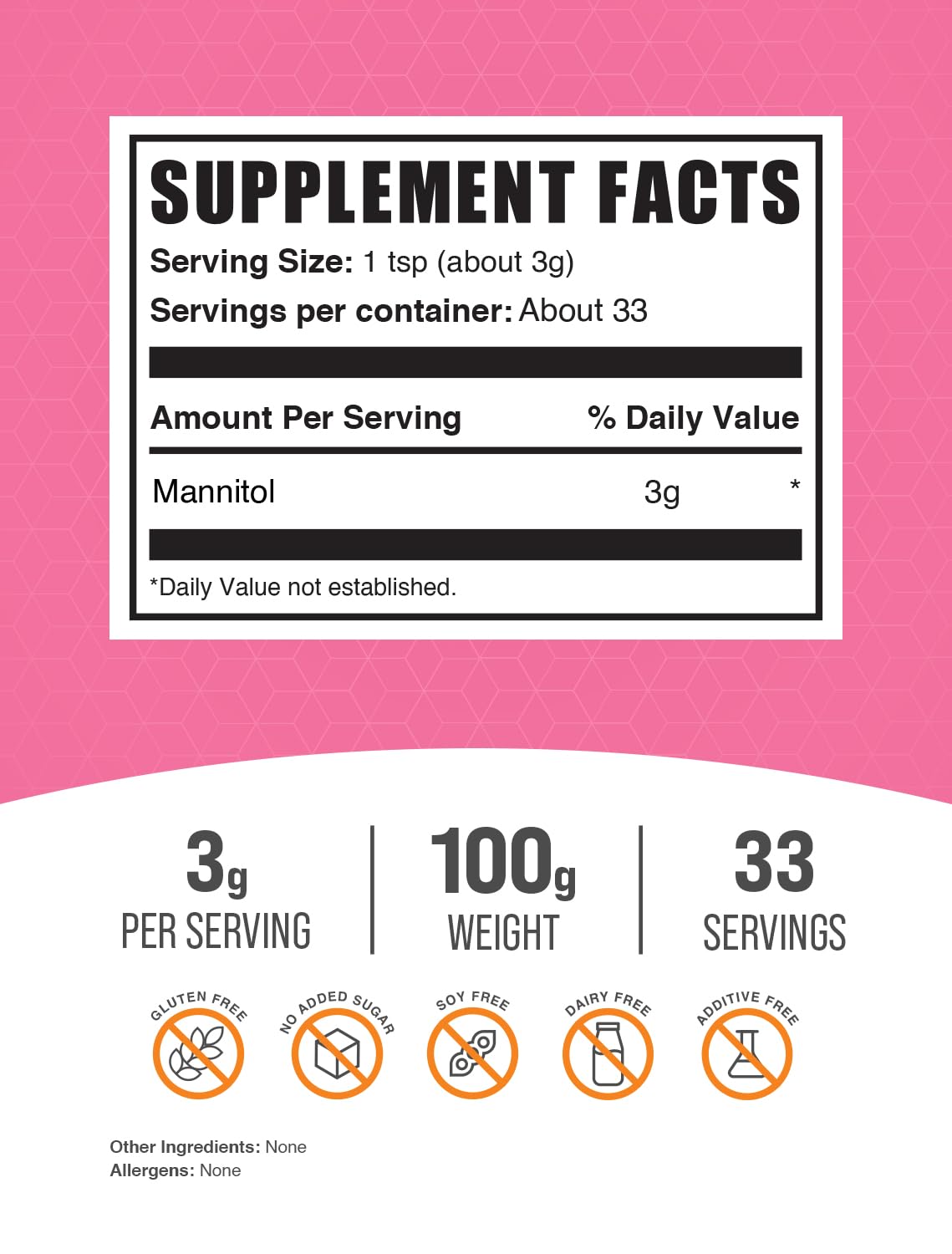 BulkSupplements Mannitol Powder – Sugar Substitute, Gluten-Free, 100g (3.5 oz) Pack of 4