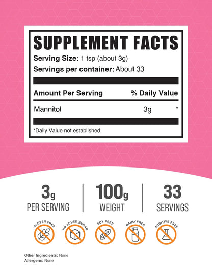 BulkSupplements Mannitol Powder – Sugar Substitute, Gluten-Free, 100g (3.5 oz) Pack of 4