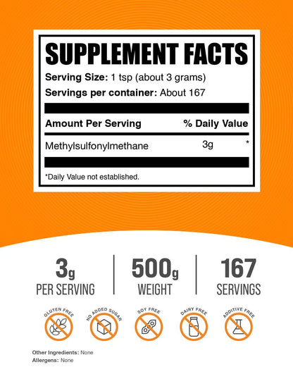 BulkSupplements MSM Powder - 500g, 3g Serving, Gluten Free