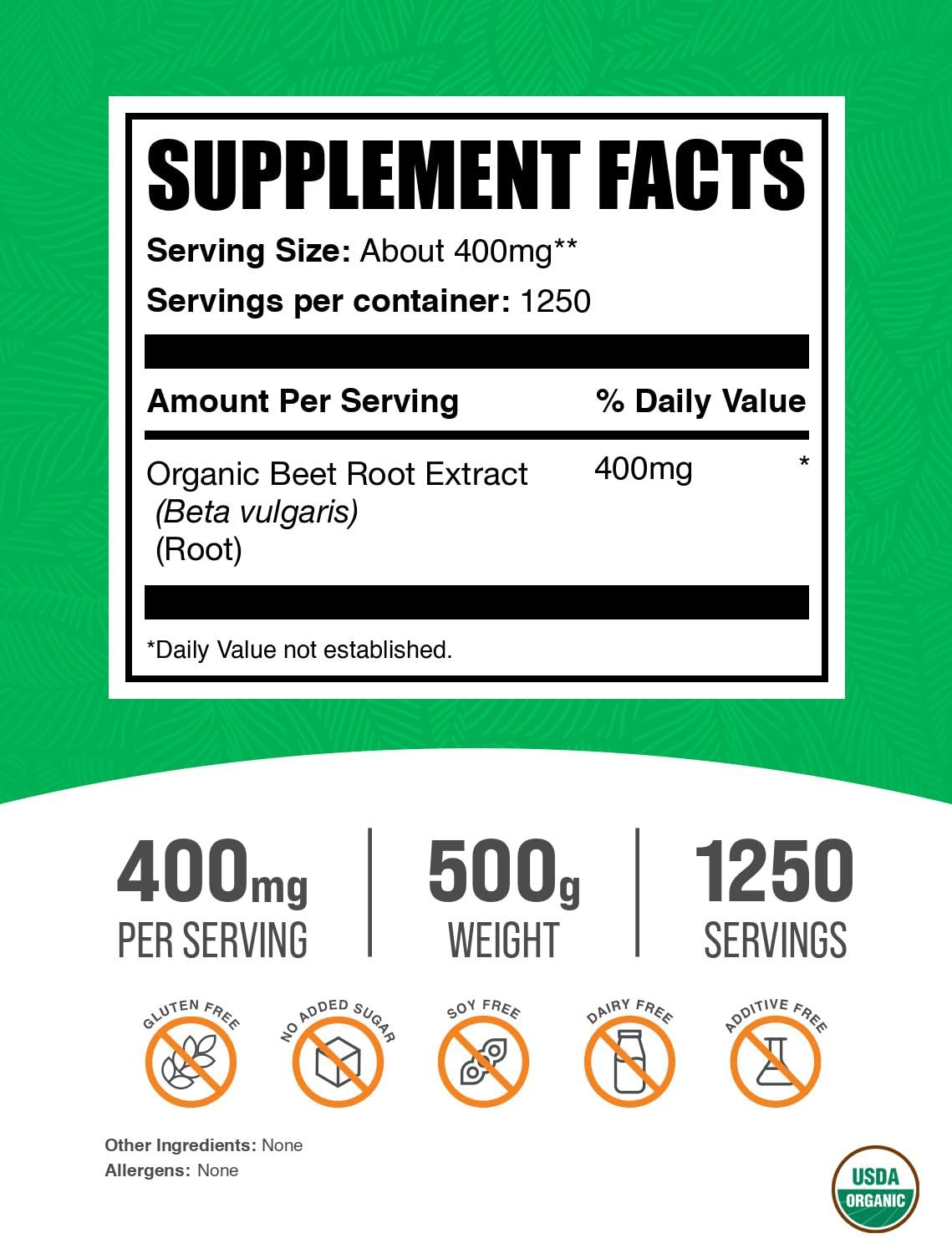 BulkSupplements Organic Beet Root Extract Powder – 400mg per Serving, 500g | Vegan & Gluten Free
