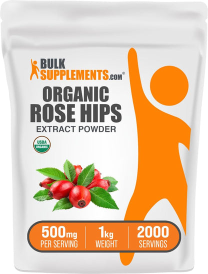 BulkSupplements Organic Rosehip Extract Powder – Gluten Free Rosehip Powder, 500mg/Serving, 1kg