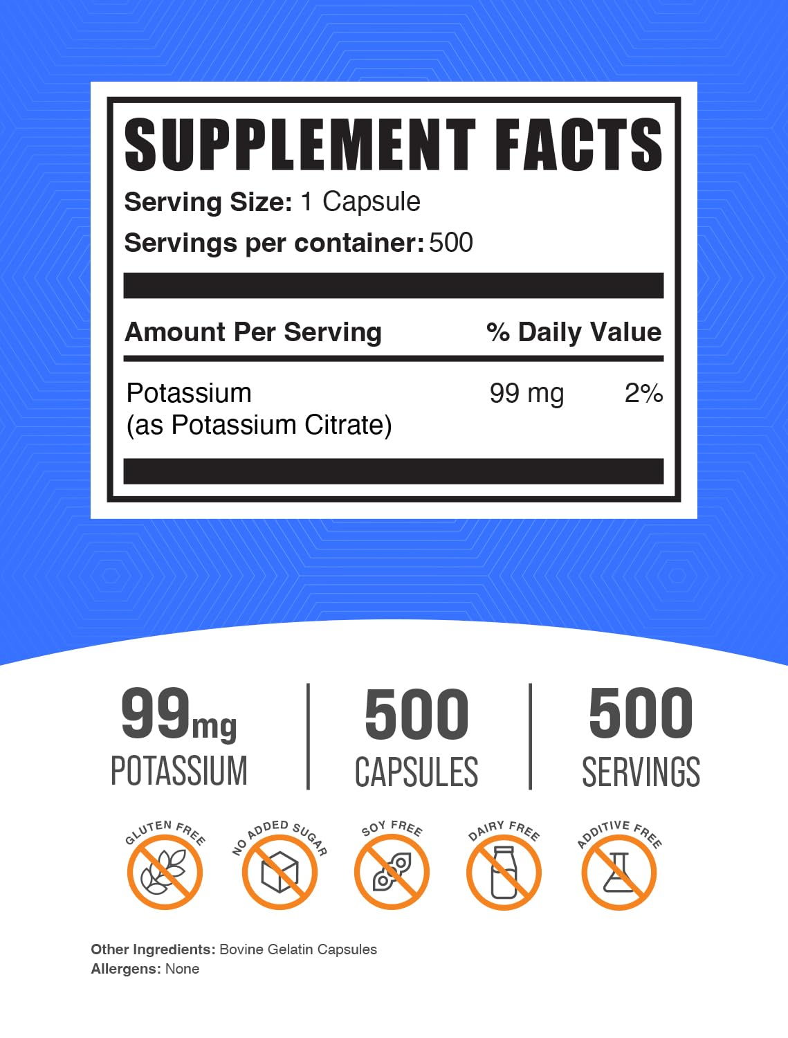 BulkSupplements Potassium Citrate Capsules 99mg - 500 Capsules (Pack of 2) | 1 Capsule Serving