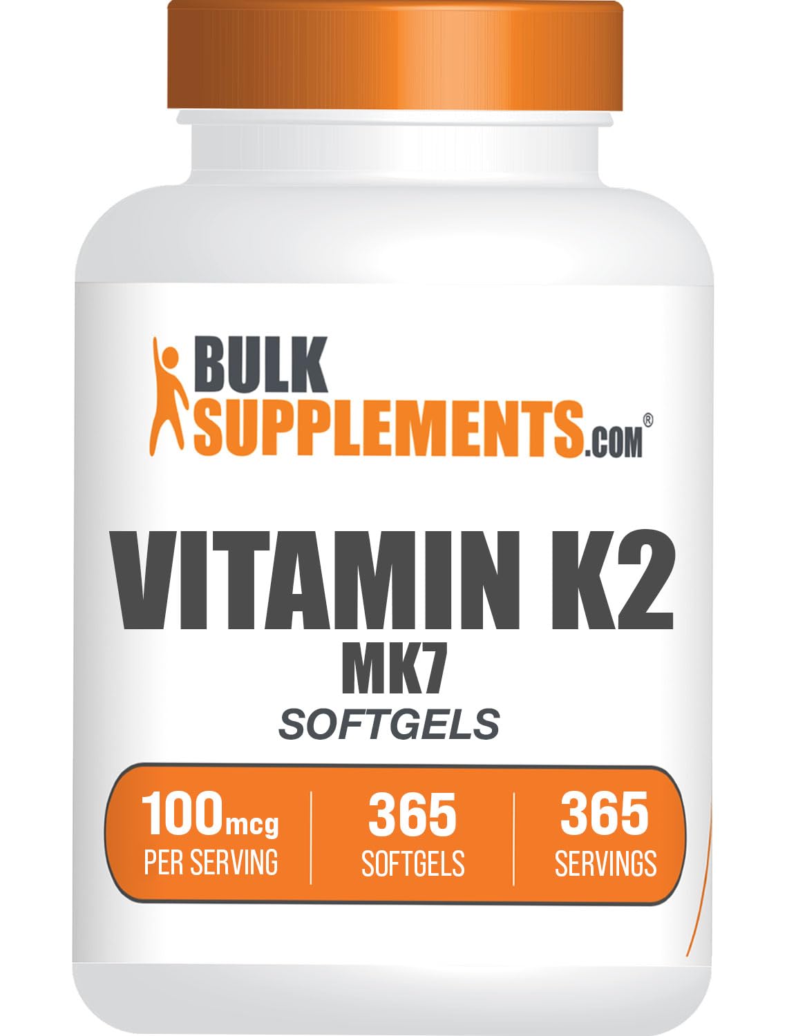 BulkSupplements Vitamin K2 MK7 Softgels – Gluten Free, 365 Count, 1 Softgel Serving