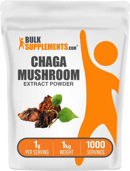 BulkSupplements.com Chaga Mushroom Extract Powder – Gluten Free, 1 g per Serving, 1 kg
