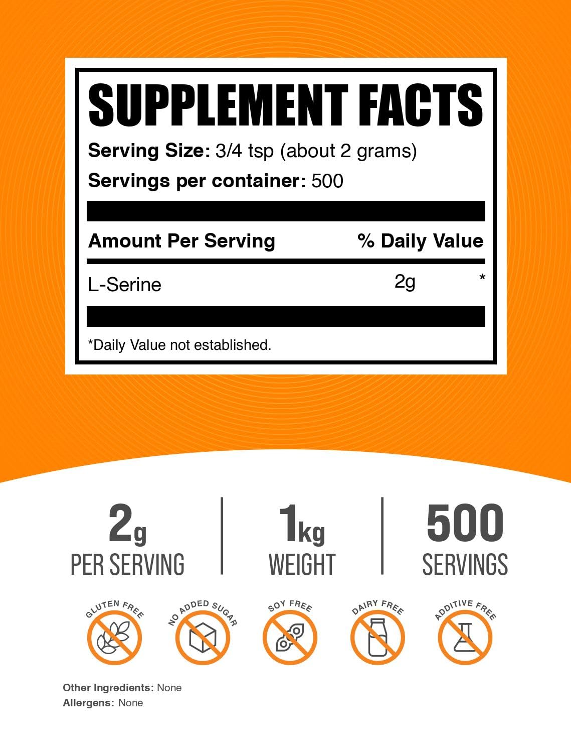 BulkSupplements L-Serine Powder | 2 g Serving, Unflavored & Gluten Free, 1 kg