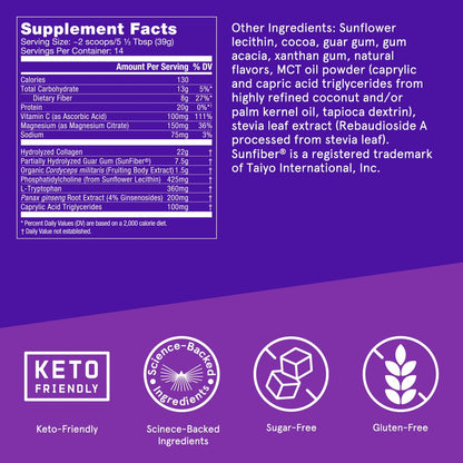 Bulletproof Dark Chocolate Energy Collagen Protein — 19.3 oz, Caffeine-Free with Ginseng, Cordyceps, Magnesium & MCT