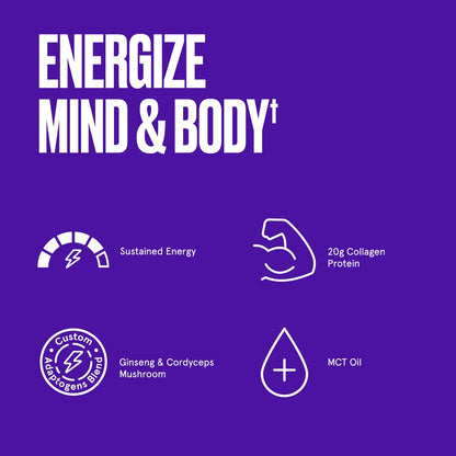 Bulletproof Dark Chocolate Energy Collagen Protein — 19.3 oz, Caffeine-Free with Ginseng, Cordyceps, Magnesium & MCT