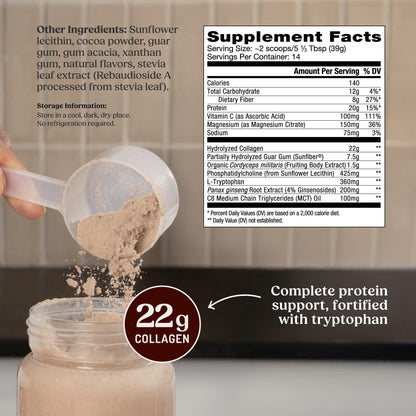 Bulletproof Dark Chocolate Energy Collagen Protein — 19.3 oz, Caffeine-Free with Ginseng, Cordyceps, Magnesium & MCT