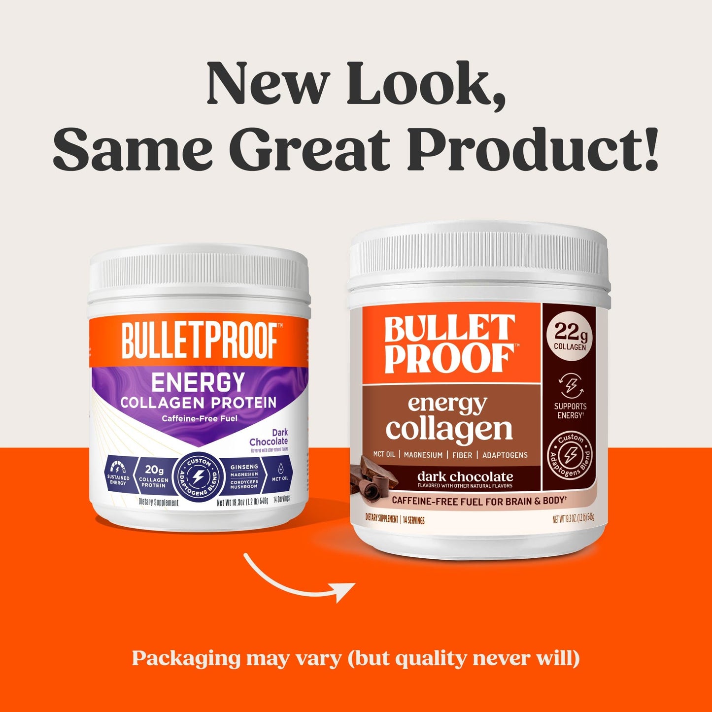 Bulletproof Dark Chocolate Energy Collagen Protein — 19.3 oz, Caffeine-Free with Ginseng, Cordyceps, Magnesium & MCT