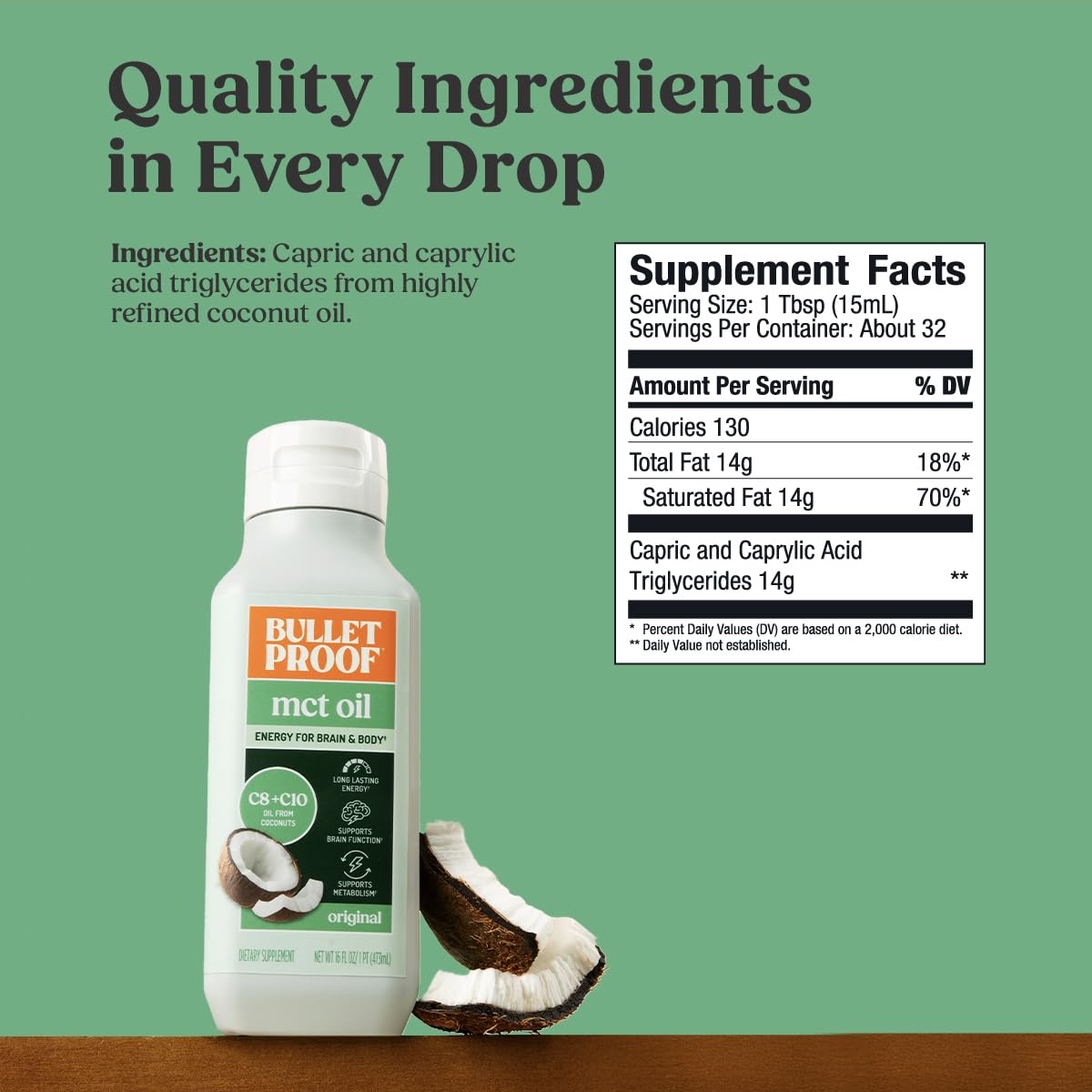 Bulletproof MCT Oil with C8 & C10 – 16 Ounces, Keto Fuel for Brain & Body | Add to Coffee & Smoothies