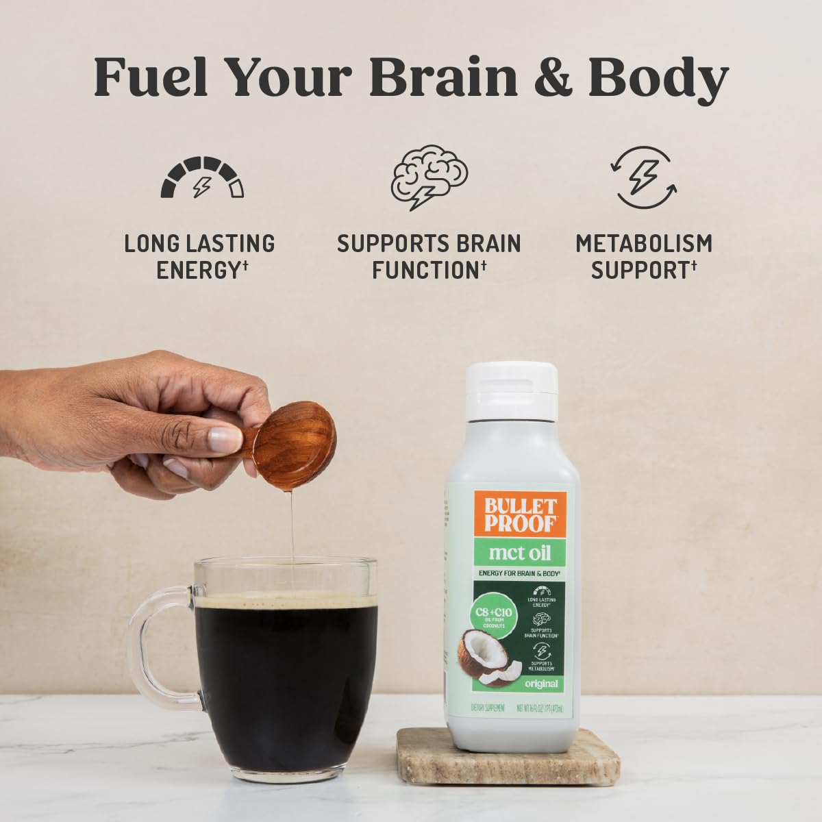 Bulletproof MCT Oil with C8 & C10 – 16 Ounces, Keto Fuel for Brain & Body | Add to Coffee & Smoothies