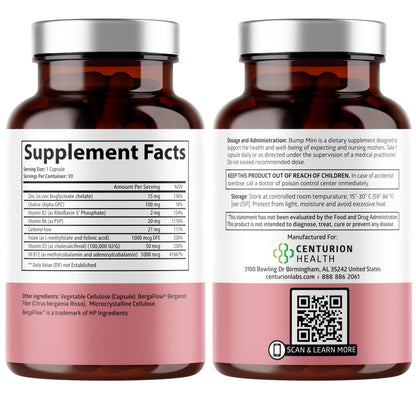 Centurion Labs Bump Mini Prenatal Vitamins - 90 Caps | Pregnancy Support