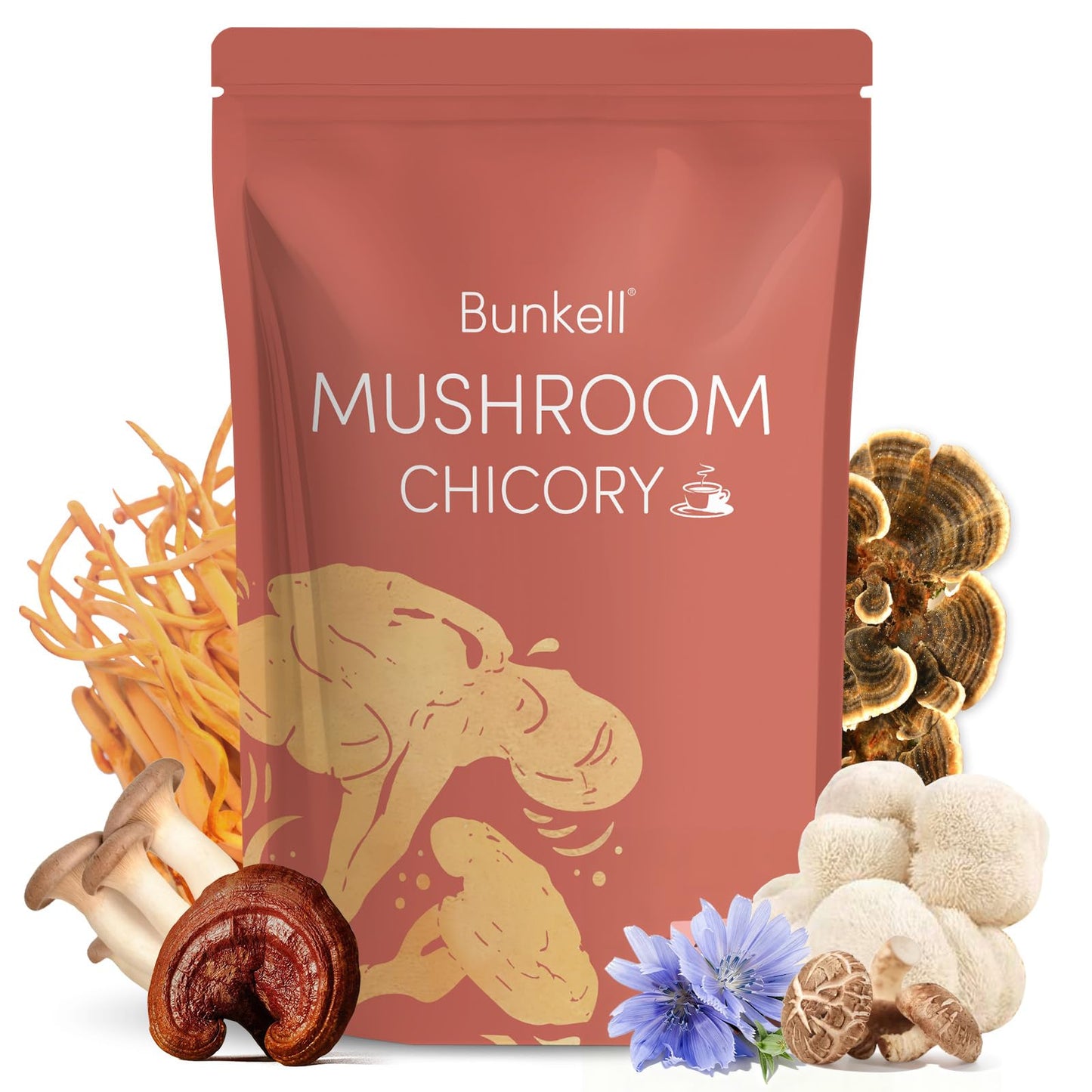 Bunkell Mushroom Chicory – Adaptogenic 6-Mushroom Powder for Energy, Digestion & Immunity
