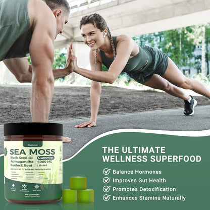 Buporai Sea Moss Gummies 16-In-1 – Bladderwrack, Ashwagandha & Turmeric | Immune Support, 60 Gummies