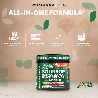 Clean Nutra Soursop Supplement with Moringa, Sea Moss & Berberine
