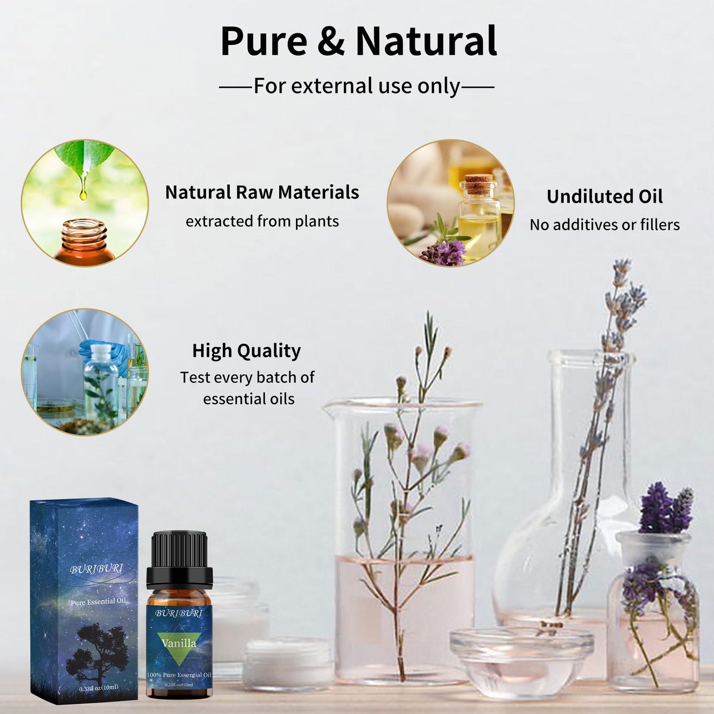 BURIBURI Vanilla & Jasmine Essential Oil Gift Set – 100% Pure, Undiluted, 10ml x 2