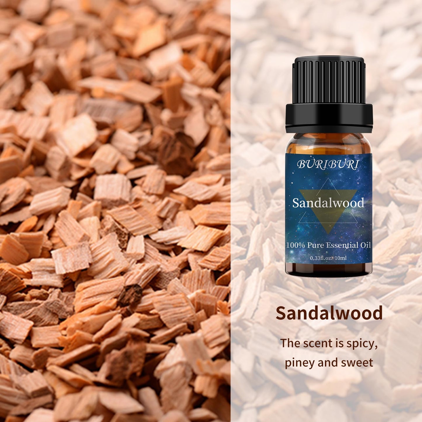 BURIBURI Sandalwood & Vetiver Essential Oils Set – 2x10ml, 100% Pure