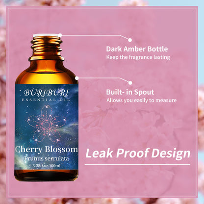 BURIBURI Cherry Blossom Essential Oil for Aromatherapy Diffuser and Skin | 100% Pure Cherry Blossom Oil 100ml