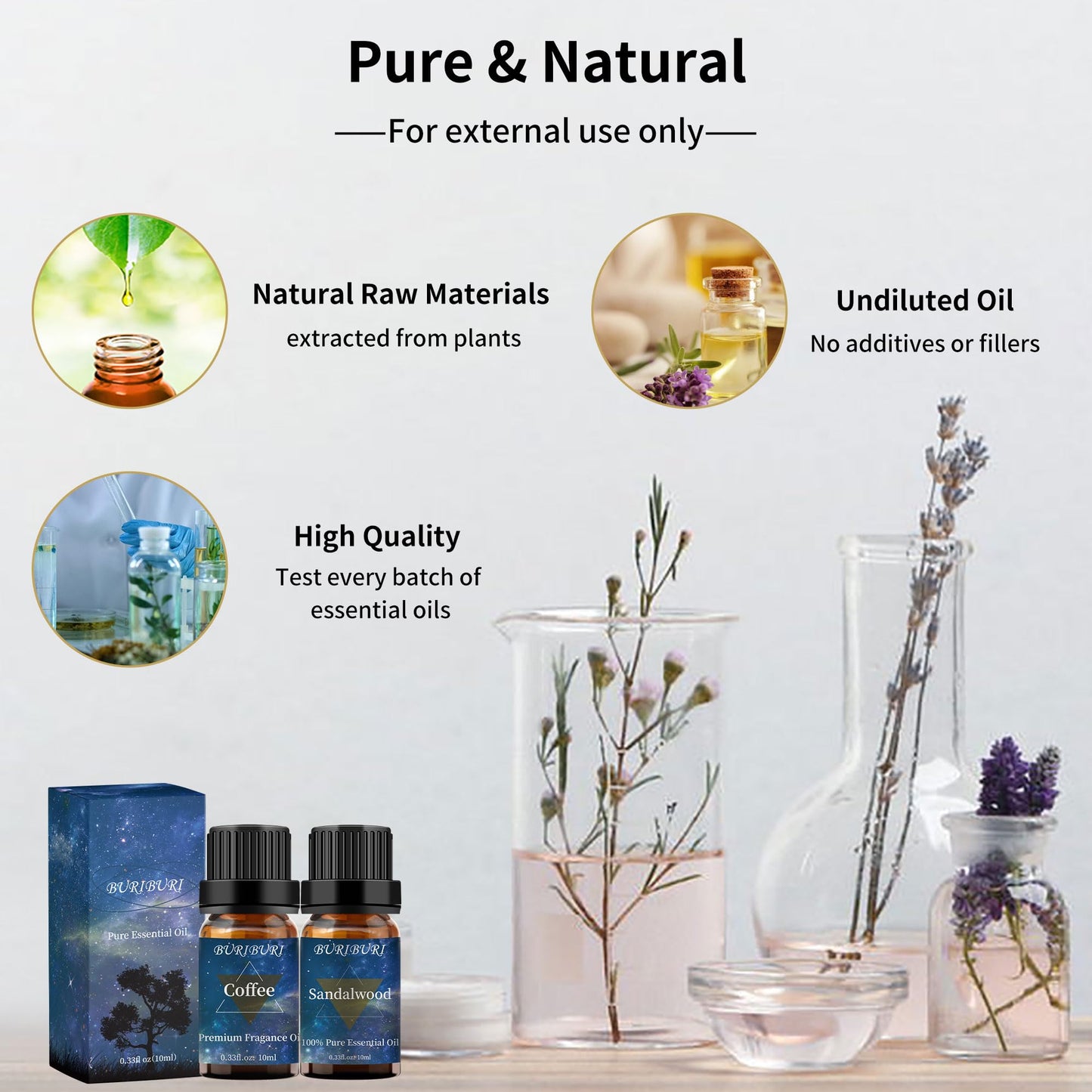 BURIBURI Sandalwood & Coffee Essential Oils 10ml – 100% Pure Fragrance Oils for Diffuser & Massage