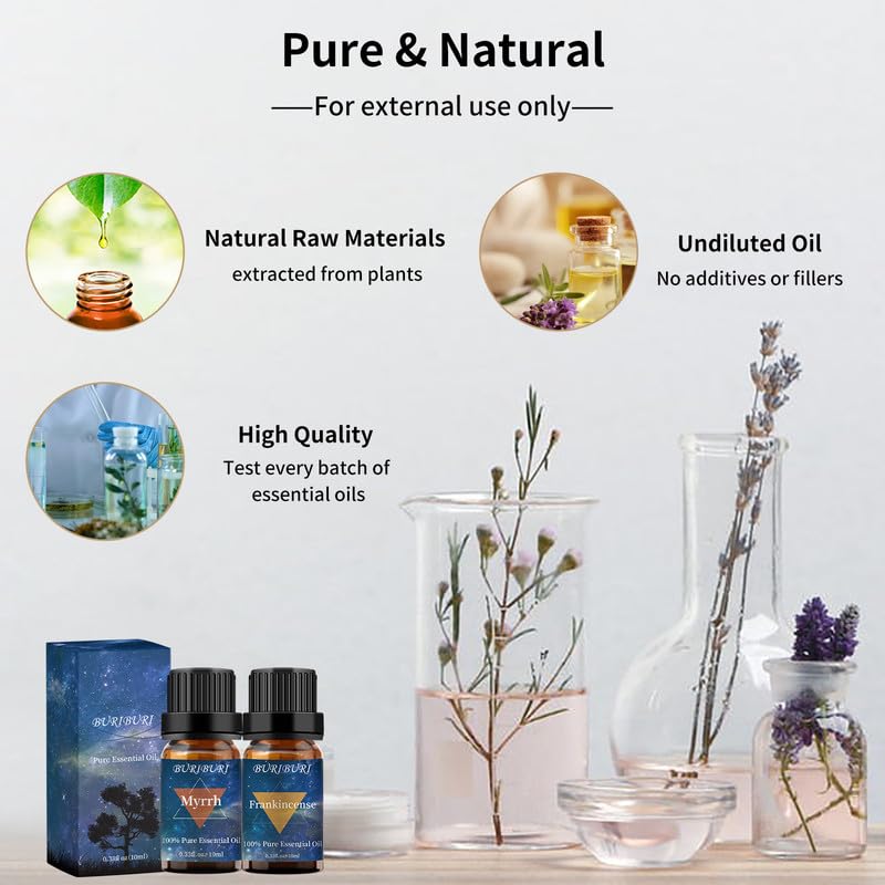 BURIBURI Frankincense & Myrrh Essential Oils Gift Set – 2 x 10ml, 100% Pure & Natural