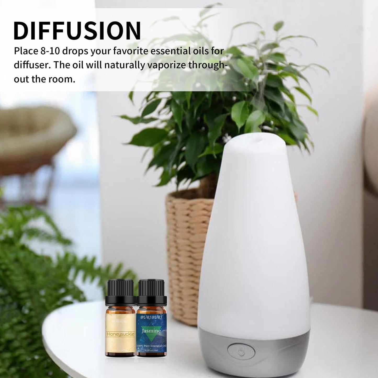 BURIBURI Honeysuckle & Jasmine Essential Oil Set – 2 Pack, 100% Pure Diffuser Oils
