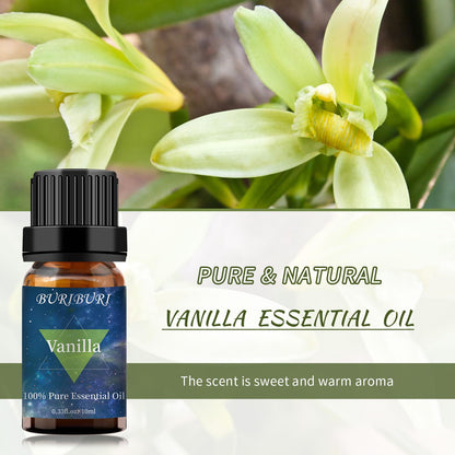 BURIBURI Vanilla & Jasmine Essential Oil Gift Set – 100% Pure, Undiluted, 10ml x 2