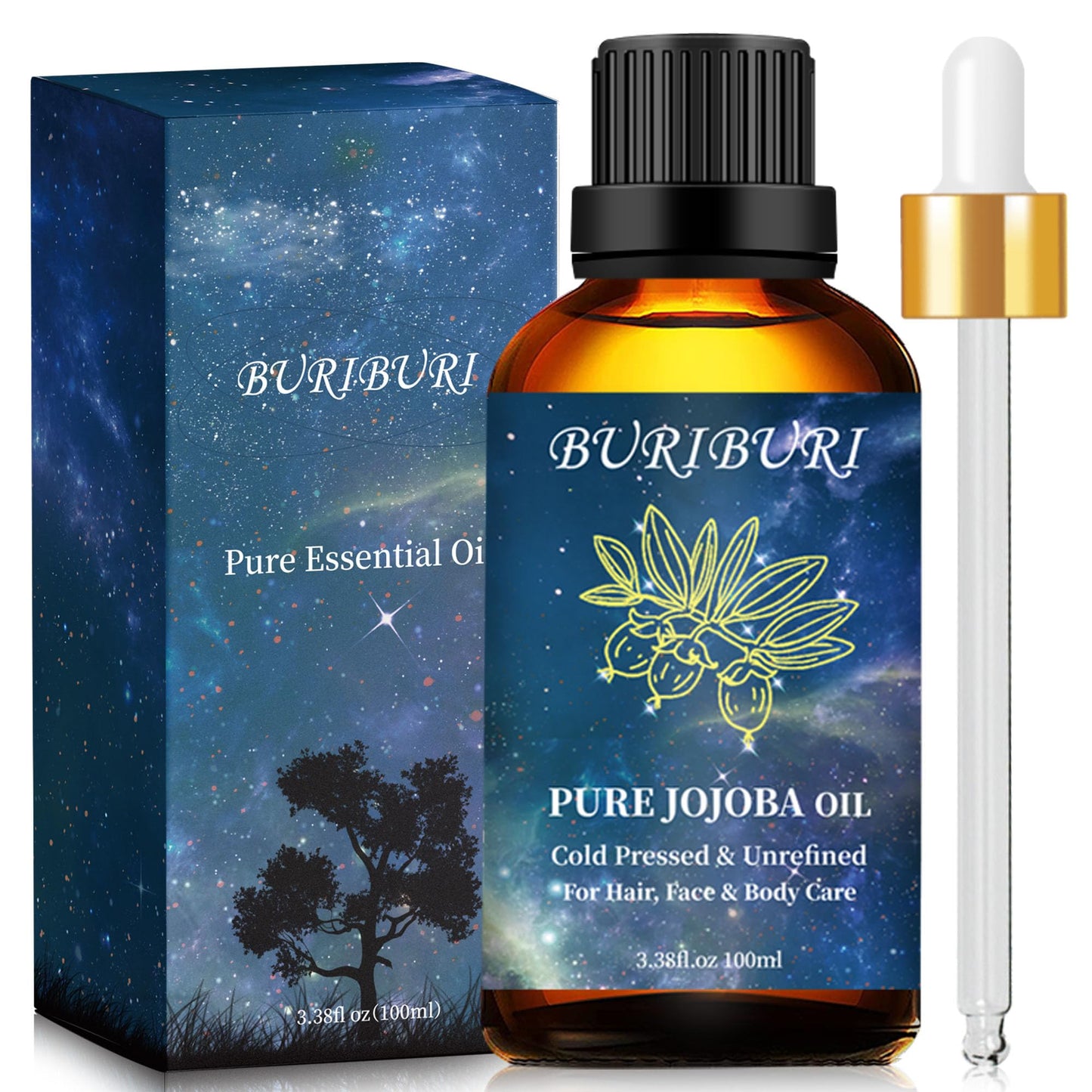 BURIBURI 100% Pure Organic Jojoba Carrier Oil – 100ml (3.38 fl oz) | Natural Hair & Skin Oil
