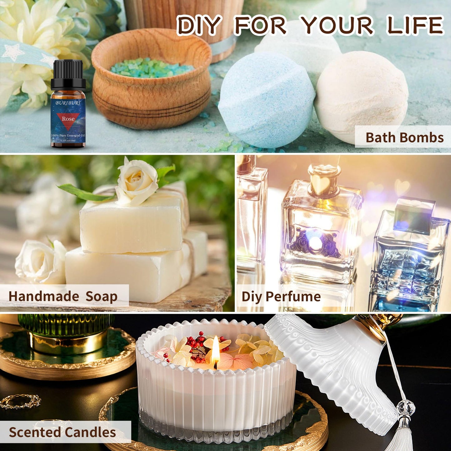 BURIBURI Rose & Jasmine Essential Oils Gift Set – 2x10ml Pure Aromatherapy Oils