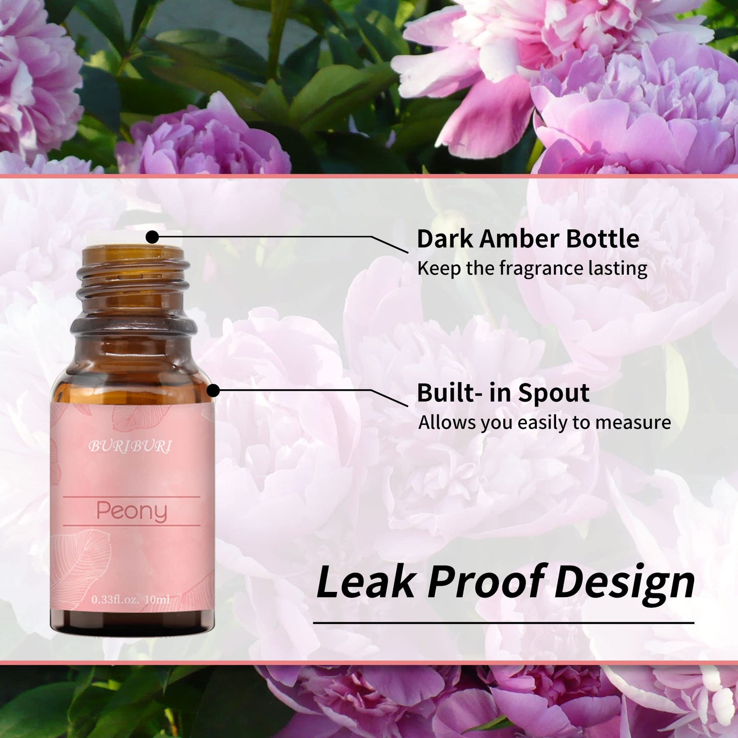 BURIBURI Rose Oil & Peony Essential Oil Set 2 Pack – 10ml Each, 100% Pure