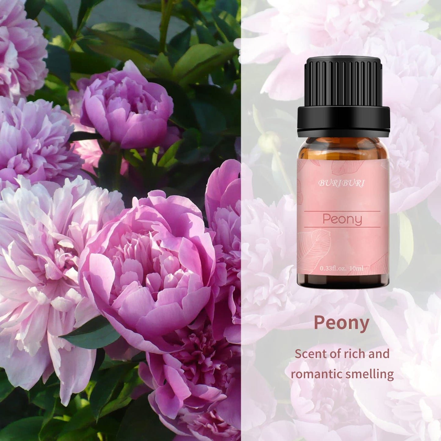 BURIBURI Rose Oil & Peony Essential Oil Set 2 Pack – 10ml Each, 100% Pure