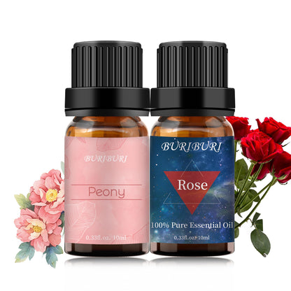 BURIBURI Rose Oil & Peony Essential Oil Set 2 Pack – 10ml Each, 100% Pure