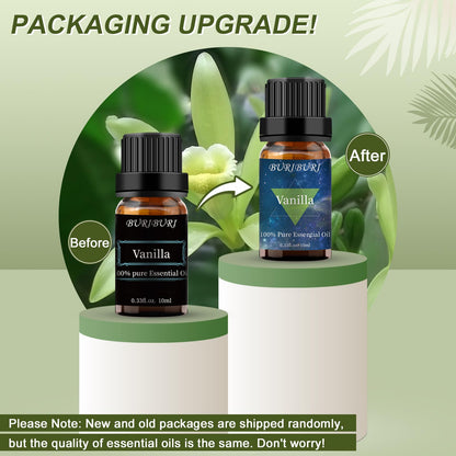 BURIBURI Sandalwood & Vanilla Essential Oils Gift Set - 10ml Each, 100% Pure & Undiluted
