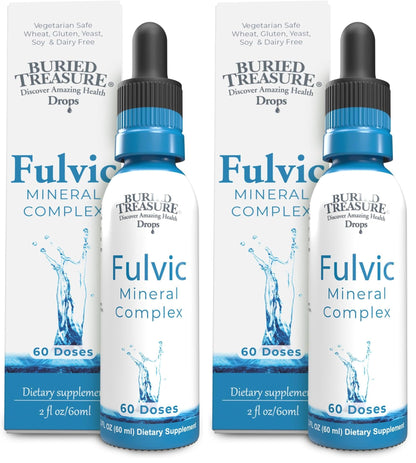 Buried Treasure Fulvic Mineral Drops – 295mg Trace Minerals, Ionic Fulvic Acid (2 fl oz, Pack of 2)