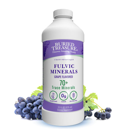 Buried Treasure Fulvic Minerals Grape Flavor – 32 Servings | Colloidal Trace Minerals & Electrolytes for Hydration