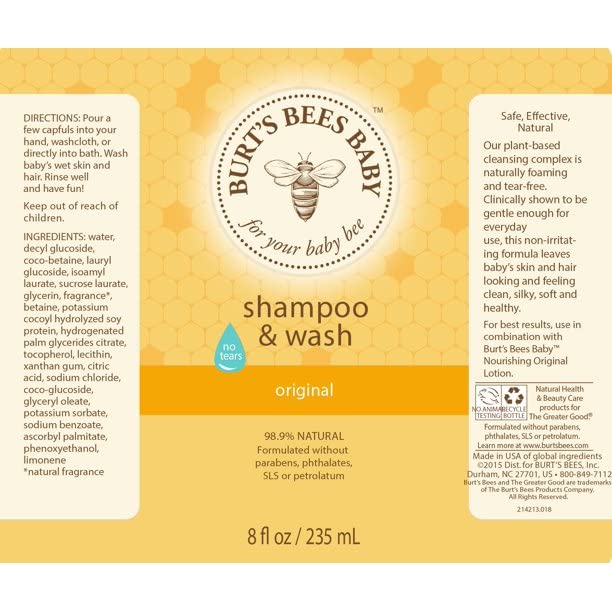 Burt's Bees Baby Bee Original Shampoo & Wash 8 oz – Tear-Free Baby Wash