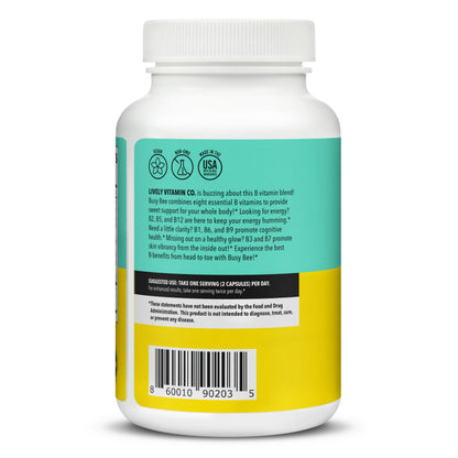 Busy Bee Vitamin B Complex with Choline - 180 Vegan Capsules | Lively Vitamin Co.