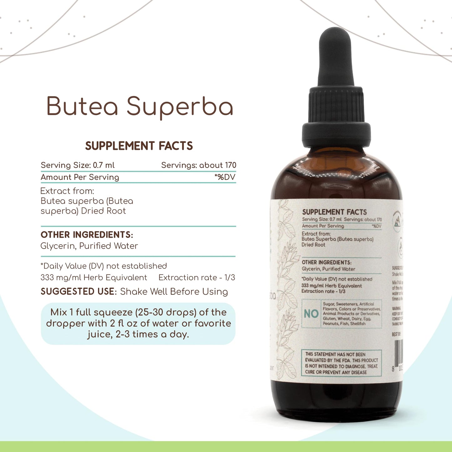 HerbEra Butea Superba Tincture B120 Alcohol-Free Extract | Wildcrafted Dried Root 4 oz