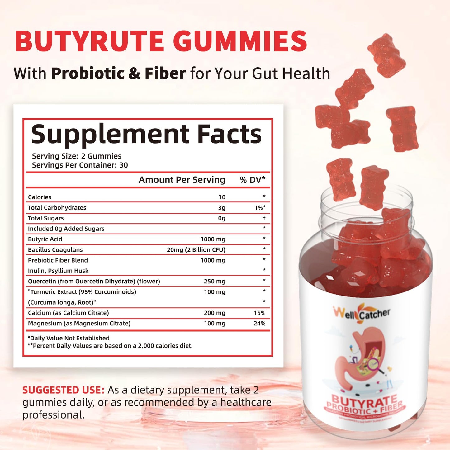 Butyrate Gummies for Gut Health with Probiotic & Prebiotic Fiber – Sugar Free & Vegan