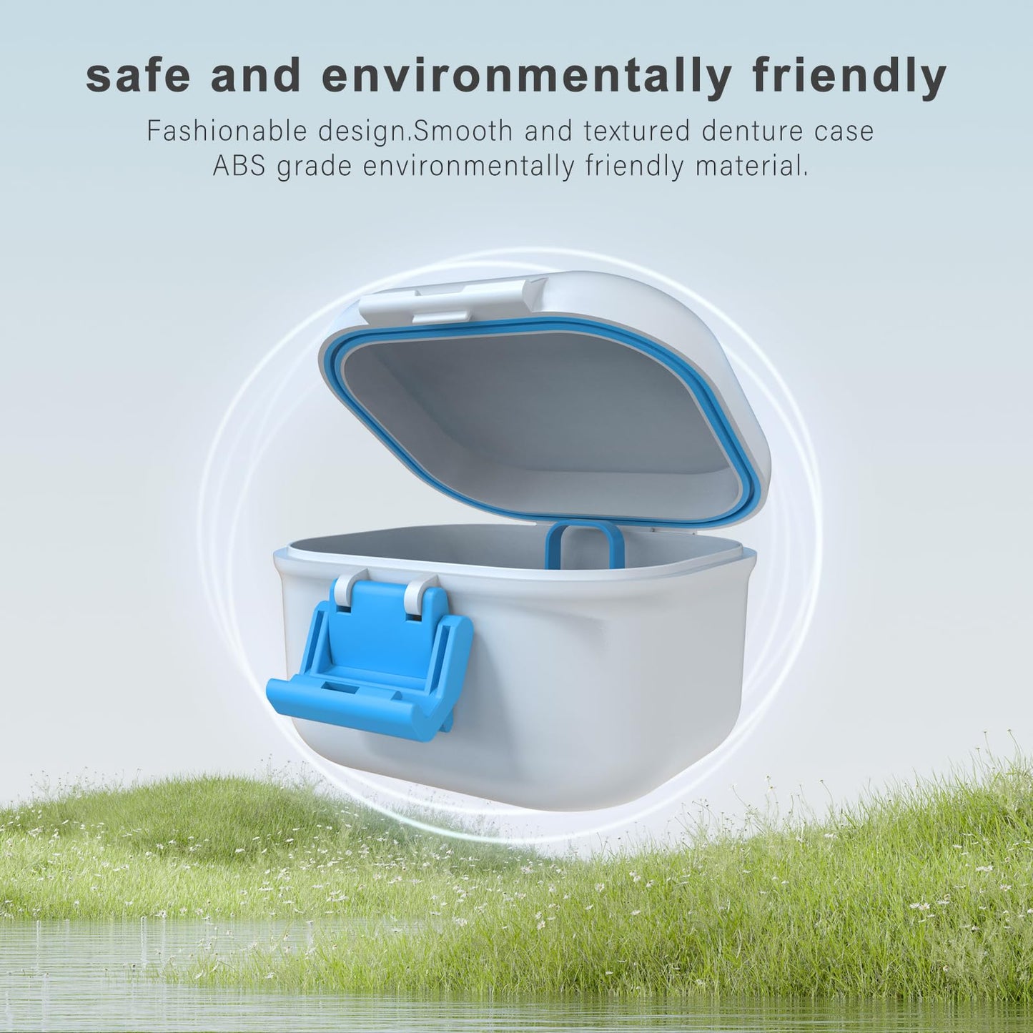 BVN Leak-Proof Denture Case – Blue & White Denture Cup for Soaking Dentures and Retainer Cleaning