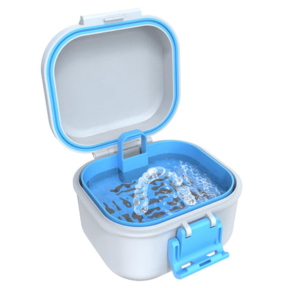 BVN Leak-Proof Denture Case – Blue & White Denture Cup for Soaking Dentures and Retainer Cleaning