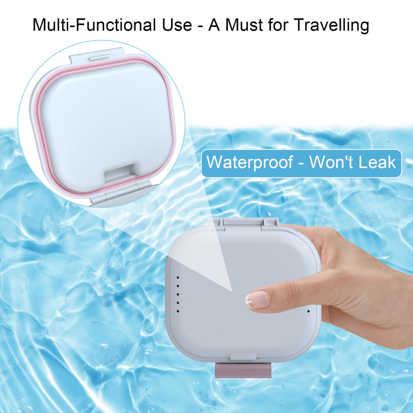 BVN Leakproof Denture Cup – Upgraded Carrying Storage & Travel Case (White/Pink)