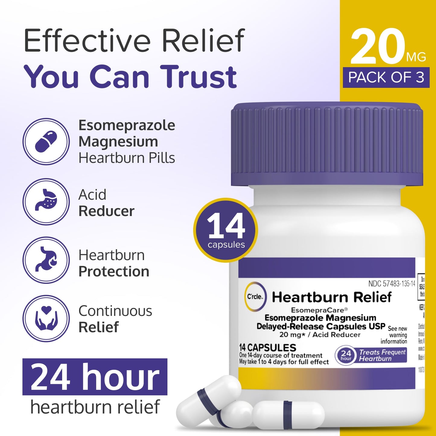 Esomeprazole Magnesium 20mg Capsules — 24-Hour Heartburn Relief | C'rcle